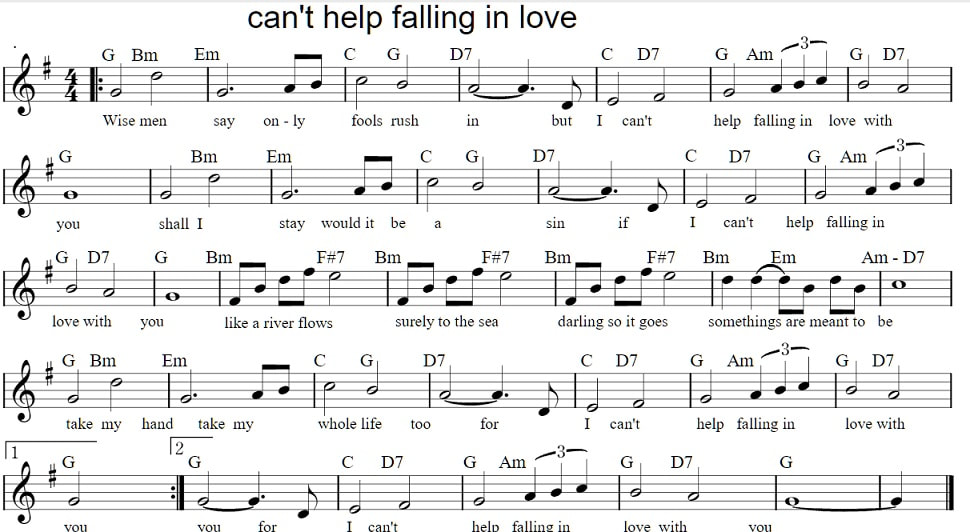 Sheet nhạc – Can’t Help Falling In Love l Nhaccure.com